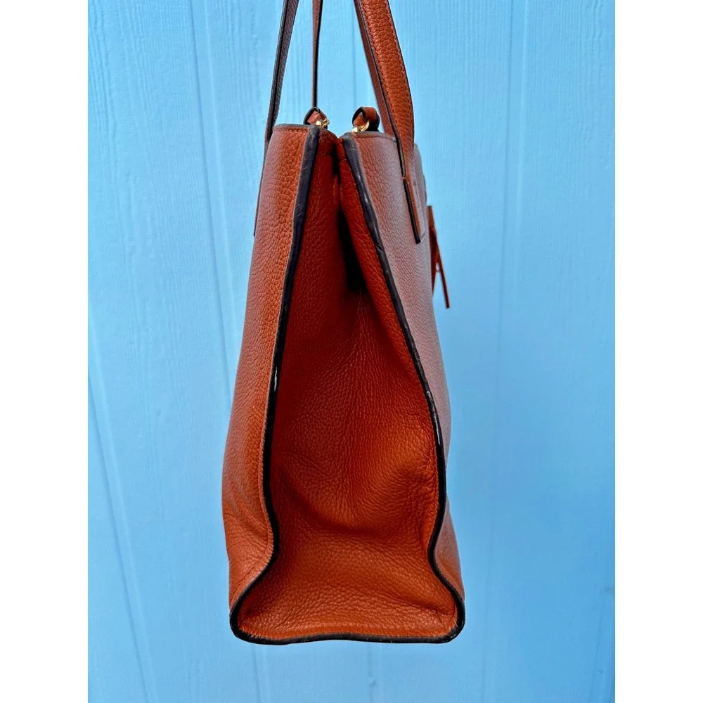 Tory Burch Thea Brown Leather Tote Tassels Purse Multi Pocket Shoulder Bag